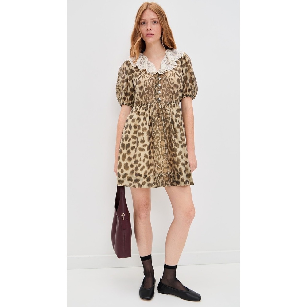 Sea New York Claude Print Lace Collared Dress in Leopard Print Size 0